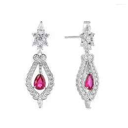 Dangle Earrings Factory Wholesale S925 Sterling Silver Temperament Set With 5A High Carbon Diamond Cut Ruby Stud For Women