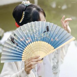 Decorative Figurines Elegant Folding Fan Vintage Chinese Style Hand With Flower Pattern Tassel For Women Bamboo Church