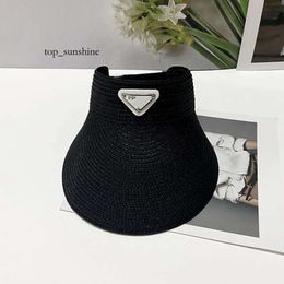 bucket hat Korean Version of Straw Woven Empty Top Female Summer Travel Sunscreen Visor Hat Big Eaves Face Cover Fashion Triangle Label Topless Str