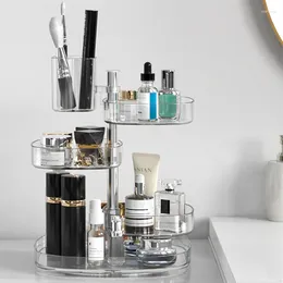 Storage Boxes Cosmetic Organizer Acrylic Rotating Makeup Box Crystal Desktop Bathroom With Brush Lipstick Holder