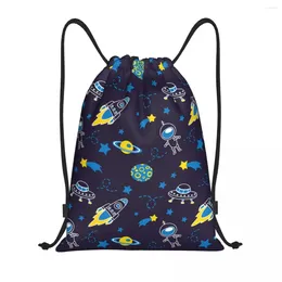 Shopping Bags Space Spaceship Drawstring Bag Women Portable Sports Gym Sackpack Universe Planet Rocket Storage Backpacks