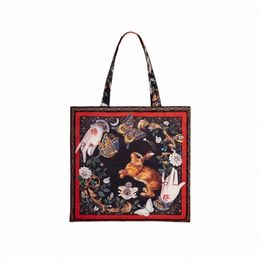 mah Printing Canvas Bag Fi Trend Shoulder Bag Women Tote Bag Large Capacity Handbag 73gW#