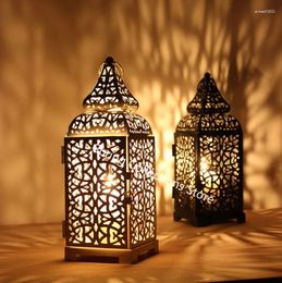 Candle Holders 28.5 10cm Black/White/Gold Moroccan Vintage Elegant Metal Hollow Holder Articles European Candlestick Hanging Lantern