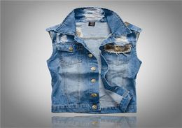 Laamei Ripped Jean Jacket Men039s Denim Vest Hip Hop Jean Coats Waistcoat Men Cowboy Brand Sleeveless Jacket Plus Size 5XL 20104075798
