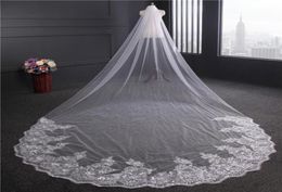 JaneVini Luxury Beaded 4 Metres Long Bridal Veil WhiteIvory Lace Edge Sequins Wedding Veils for Brides Hair 2018 Veletta Sposa Ca43030760