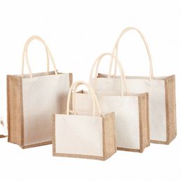 burlap Jute Tote Shop Bag Vintage Reusable Grocery Wedding Birthday Gift Bag Handmade Linen Bags Portable Ladies Handbags K9Mg#