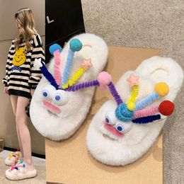 Slippers Bubble Ball Colourful Candy Colour Plush Women's Shoes Thick Sole DIY Handmade Fashion Net Red Cotton
