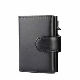 rfid Genuine Leather Men Wallets Fi Card Holder Trifold Wallet Mey Bags Smart Slim Thin Coin Pocket Wallet Purse x2et#