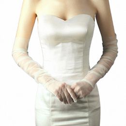 wg002-1 Elegant White / Black Lg Gloves Light Breathable Tulle Brides Bridesmaid Marriage Gloves Women Wedding Accories 37oh#