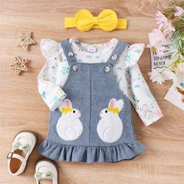 Clothing Sets Born Baby Girls Clothes Set Toddler Ruffle Romper Skirt Headband Princess Casual Infant Easter Outfits Suit