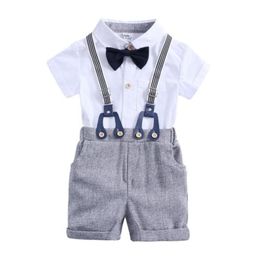Baby Boys Clothes Sets Summer Toddler Boy Gentleman Tie Blouse Romper And Overalls Shorts Outfits Kids Party Clothing Set75641437179868