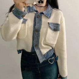 Women's Knits Women Thickened Warm Patchwork Office Sweater Buttons Up Polo Neck Cardigan Coat Casual Fall Winter