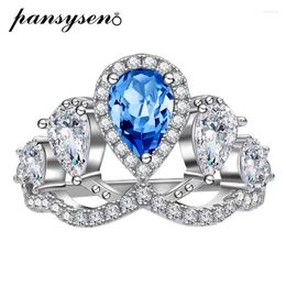 Cluster Rings PANSYSEN Trendy 925 Sterling Silver 5 7MM Pear Cut Aquamarine Sapphire High Carbon Diamond Ring Women Party Wedding Jewellery