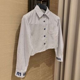 Miumiues Shirt Designer Luxury Fashion Womens Blouses Letter Embroidered Striped Shirt Womens Style Early Spring Hot Diamond Shirt