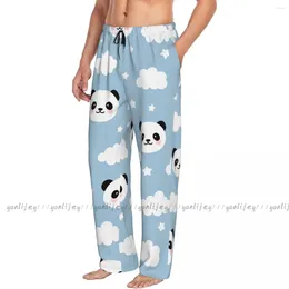 Men's Sleepwear Mens Casual Pyjama Long Pant Loose Elastic Waistband Cute Panda With Clouds For Kids Cosy Home Lounge Pants