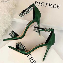 Sandals BIGTREE Shoes Open Toe Rhinestones Sandals Women 2023 New Designer Sexy High Heels Sandals Female Shoes Summer Heeled SandalsL2404