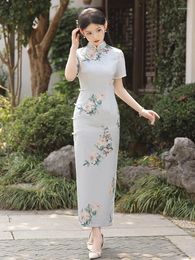 Ethnic Clothing Chinese Printed Cheongsam Traditional Wedding Qipao Woman Elegant Split Dress Female Floral