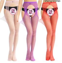 Sexy Socks Shengrenmei Lingerie Stockings Sexy Tights Women Non Slip Open Crotch New Pantyhose Plus Size Mesh Female White Purple Red Pink 240416