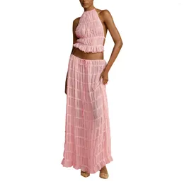 Casual Dresses Women's Fashion Solid Color Halterneck Loose Vacation Dress Suit