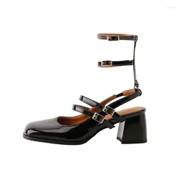 Sandals Fashion Women Pumps Mary Jane Heels Chunky Strappy Black Square Toe Lolita Slingback Cute Shoes