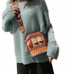 ethnic Style Woven Tassel Bucket Bag New Bohemian One-shoulder Menger Bag Crossbody Bags for Women Y6Tx#