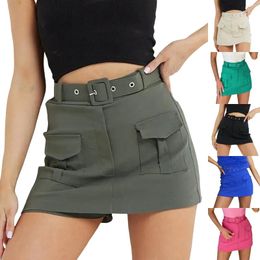 Skirts Cargo Skirt Women Button Mini Denim Knee Length Low Waist With Pockets