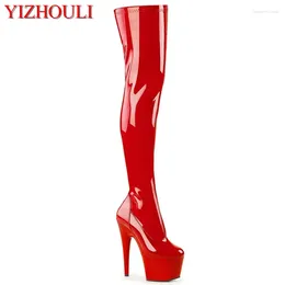 Dance Shoes 17cm Heels Sexy Over-the-knee Boots Shiny Lacquered Upper Stage Plus Size Pole Dancing For Models