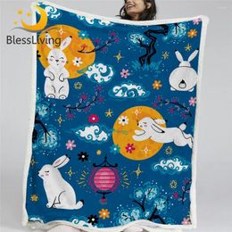 Blankets BlessLiving Throw Blanket Chinese Mid Autumn Festival Soft Full Moon Bedding Cartoon Plush Bedspread For Kid