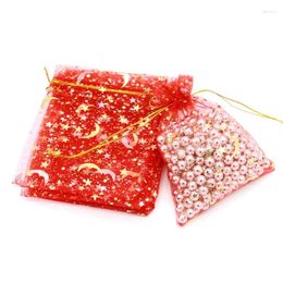 Shopping Bags 2024 100Pcs/set Drawstring Wedding Favor Moon Star Organza Jewelry Gift Candy 9x7cm 3.5x2.8inch