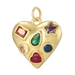 Charms Gold Plated Colored Zircon Heart Pendant Jewelry DIY Bracelet Necklace Earrings Waterproof And Rustproof