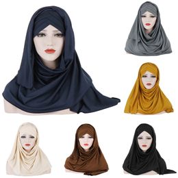 Islamic Abaya Solid Colour Hijabs For Woman Abayas Jersey Hijab Scarf Muslim Dress Women Turbans Turban Instant Head Wrap Femme240403