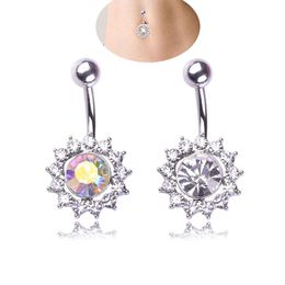 Navel Bell Button Rings Sexy Wasit Belly Dance Crystal Body Jewelry Stainless Steel Rhinestone Piercing Dangle For Women Star Sun Dhfdj