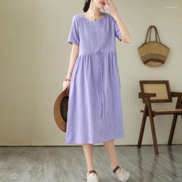 Party Dresses 2024 Arrival Cotton Linen Jacquard Vintage Summer Dress For Women Travel Style Casual Female Vestidos Robe Elbise