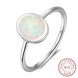 fashion Solitaire Ring Finger Ring 925 Sterling Silver white fire opal oval ring Charm Lady Girls Silver Jewellery f052236574