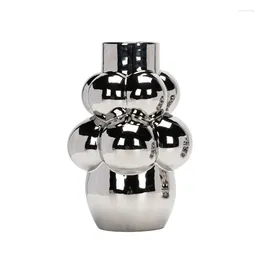 Vases Bubble Ball Electroplated Ceramic Vase Pography Props Silver Flower Arrangement Model Room Crafts