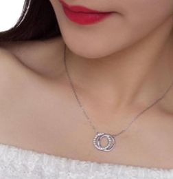 Sterling Silver 925 clear Bezel Setting zircon Double round shape Pendants necklace for women Give away gift jewelry Factory 2679950