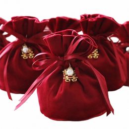 1pc Luxury Packing Drawstring Veet Pouch Sachet Gift Bag For Jewelry Wedding Candy Boxes With Pearl String Decor Favors Bags 14mT#