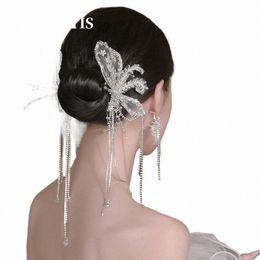 elegance White Fr Bridal Hairpins with Earring Chain Tassles Head Wear Wedding Hair Accorie u3Xr#