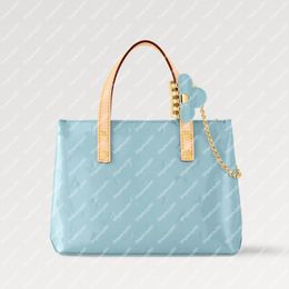 Explosion NEW Women's M24144 Reade PM bag shimmery Vernis leather natural cowhide top shoulder bags perfectly Spring Summer 2000 same Colour hairclip Sky blue