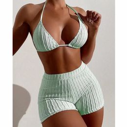 Women's Triangle Bikini Bandeau Halter String Swimwear Bikini Set Two Piece Spaghetti Strap Top Swimsuit Bathing Suits