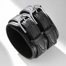 Charm Bracelets Fashion Male Genuine Leather Bracelet Friendship Big Wide For Men High Quality Buckle Adjustable Vintage Punk Jewellery