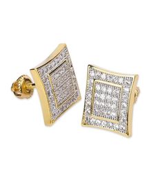 10mm Iced Out Bling CZ Square Earring 925 Sterling Silver Gold Silver Color Plated Stud Earrings Screw Back Fashion Hip Hop Jewelr5591378