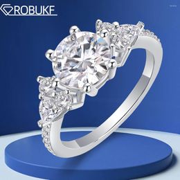 Cluster Rings 2CT Moissanite With GRA D Color Sparking Diamond S925 Sterling Silver 18K White Gold Plated Wedding Band Jewelry For Women