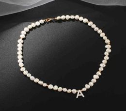 Real Freshwater Pearl Necklace Choker For Women Alphabet AZ Shell Letter Initial Buckle Gold Colour Pendant Jewellery Gift220v3720719