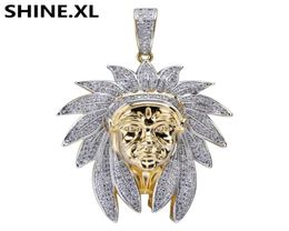 Bling Vintage Indian Chiefs Head Pendant Necklace Iced Out Cubic Zircon Men Hip Hop Jewellery Gift1324981