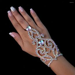 Link Bracelets Elegant Colourful Hollow Finger Bracelet Bangle Belly Dance Jewellery Fashion Women Round Crystal Chain Wrist Decoration