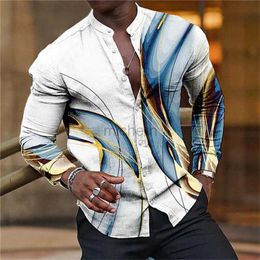 Men's Casual Shirts Summer 2023 mens fashion 5-color shirt collar button casual digital 3D printed long-sleeved street wear 240416