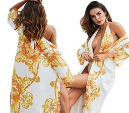 Sexy printed cloak bikini split suit swimwear set long sleeve cover up designer swimwear for women227v78262982752929