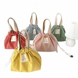 drawstring Lunch Bag Corduroy Canvas Lunch Box Picnic Tote Eco Cott Cloth Small Handbags Dinner Ctainer Food Storage Bags Z8OM#