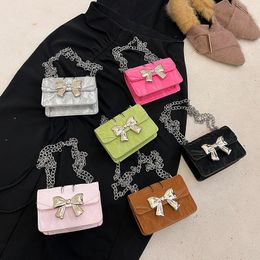 Kids lovely Bows buckle handbags girls metals chain one-shoulder bag fashion mini purse for children square crossbody bags Z7719